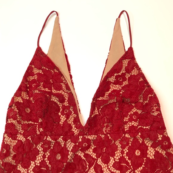 Free People Red Lace Mini Dress Size 2 - Picture 5 of 8